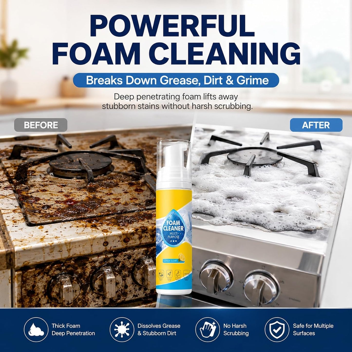 Multifunctional Foam-Cleaner Spray for Car 200 ml Each (Pack Of 2)
