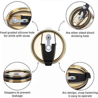 Drining Coffee Sipper with Lid and Glass Straw with Anti-Slip Leather Sleeve